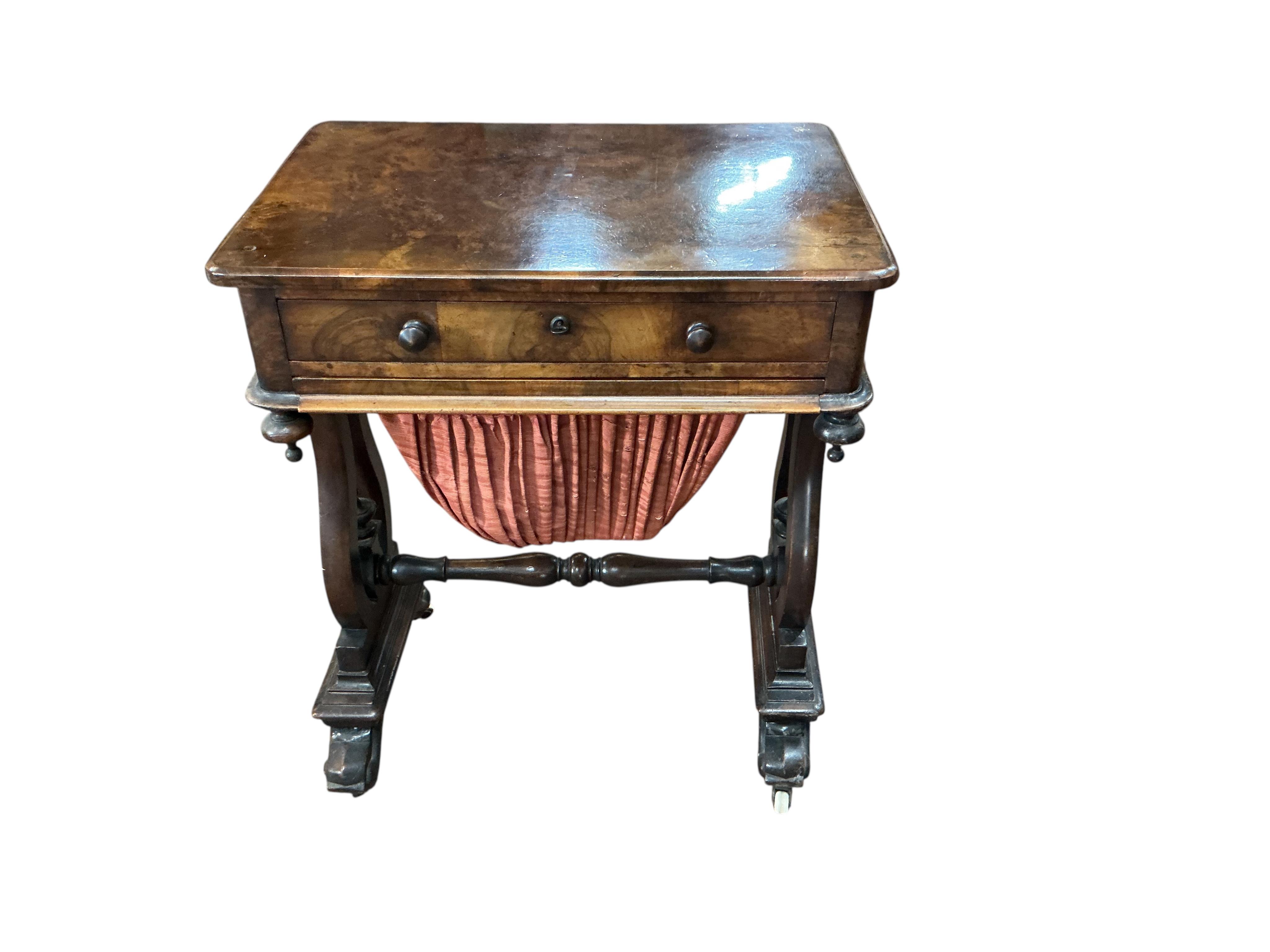 A Victorian walnut work table, width 57cm, depth 39cm, height 71cm